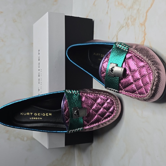 Kurt Geiger Brixton Moc Lofer Pink, Blue Green, Multicolor Metallic Size 37 - Picture 1 of 12